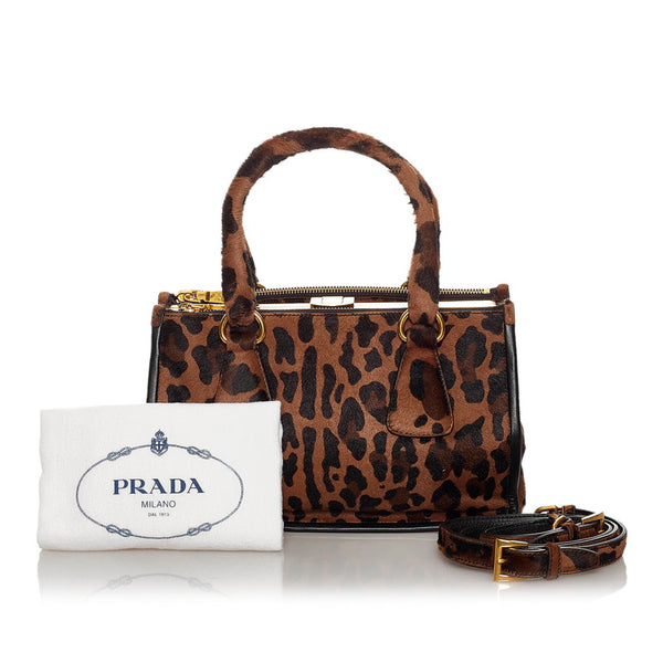 プラダ レオパード 斜め掛け  ショルダーバッグ 2WAY ブラウン ブラック ゴールド ハラコ レザー レディース PRADA 【中古】