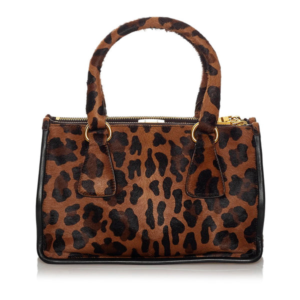 プラダ レオパード 斜め掛け  ショルダーバッグ 2WAY ブラウン ブラック ゴールド ハラコ レザー レディース PRADA 【中古】
