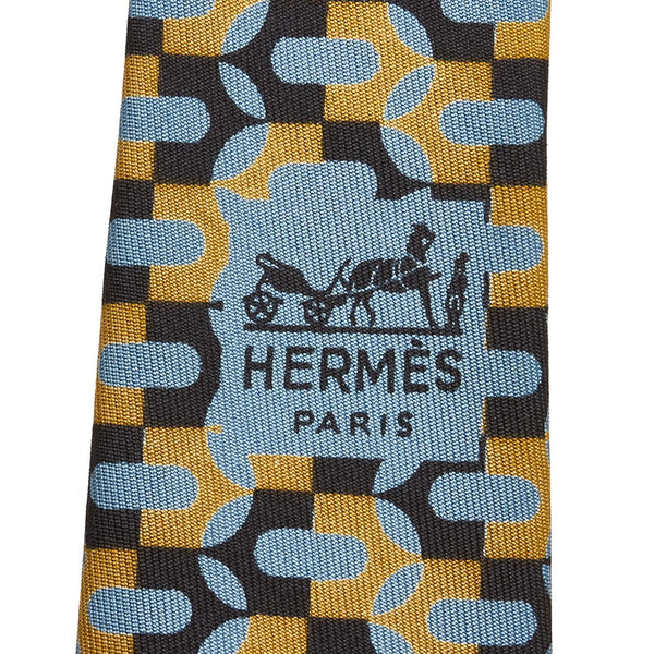 エルメス ネクタイ 水色 マルチ シルク メンズ HERMES 【中古】