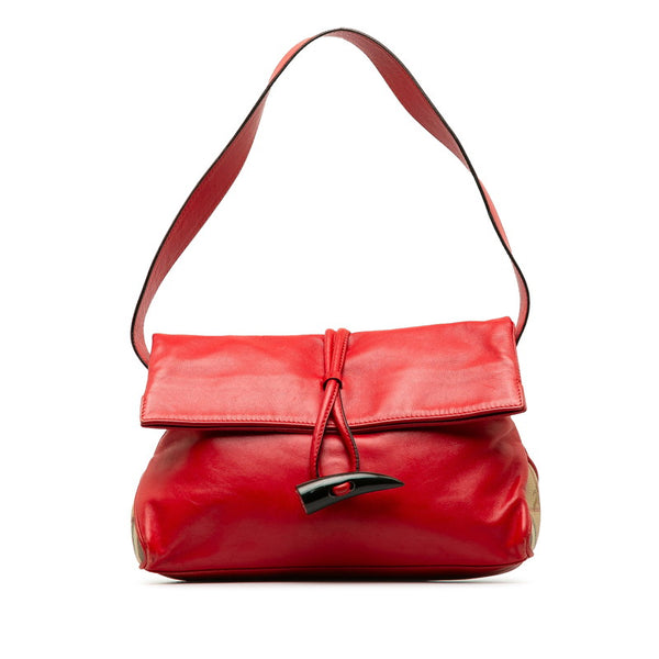 バーバリー ノバチェック シャドーホース ワンショルダー レッド マルチカラー レザー PVC レディース BURBERRY 【中古】