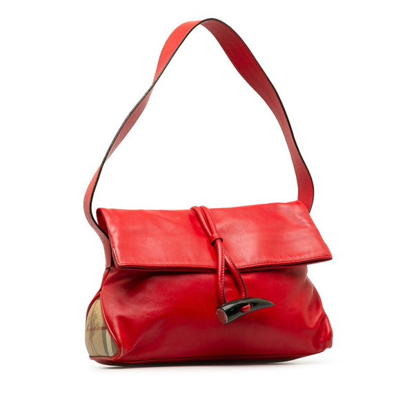 バーバリー ノバチェック シャドーホース ワンショルダー レッド マルチカラー レザー PVC レディース BURBERRY 【中古】