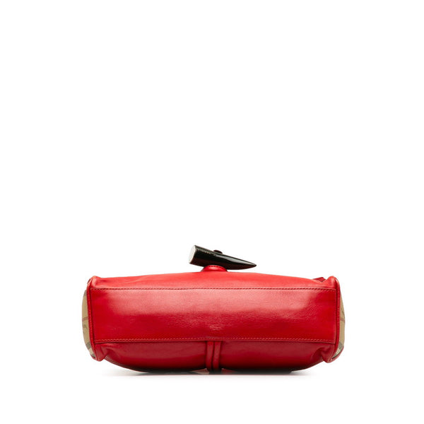バーバリー ノバチェック シャドーホース ワンショルダー レッド マルチカラー レザー PVC レディース BURBERRY 【中古】