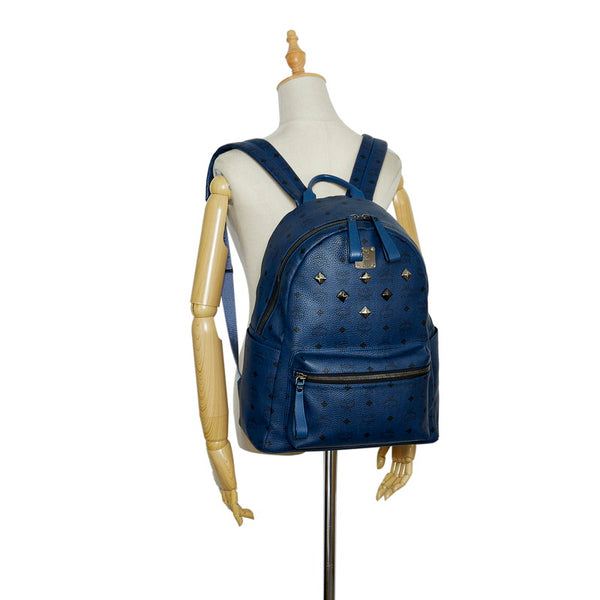 エム シー エム ヴィセトス ロゴグラム スタッズ リュック バックパック ネイビー PVC レザー レディース MCM 【中古】
