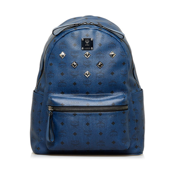 エム シー エム ヴィセトス ロゴグラム スタッズ リュック バックパック ネイビー PVC レザー レディース MCM 【中古】