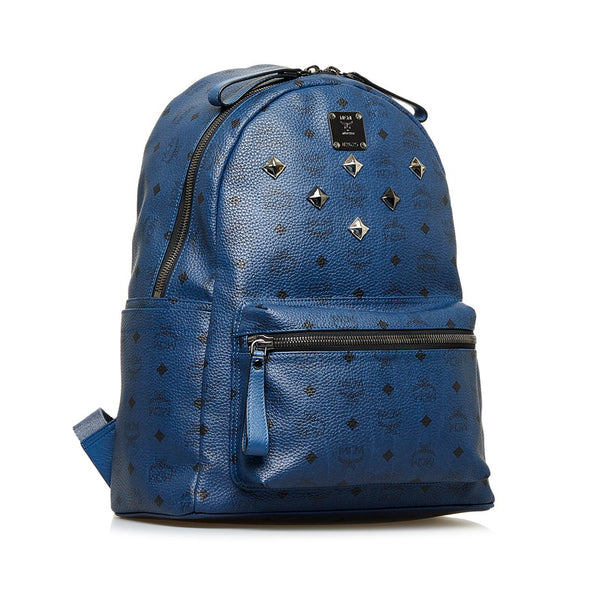 エム シー エム ヴィセトス ロゴグラム スタッズ リュック バックパック ネイビー PVC レザー レディース MCM 【中古】