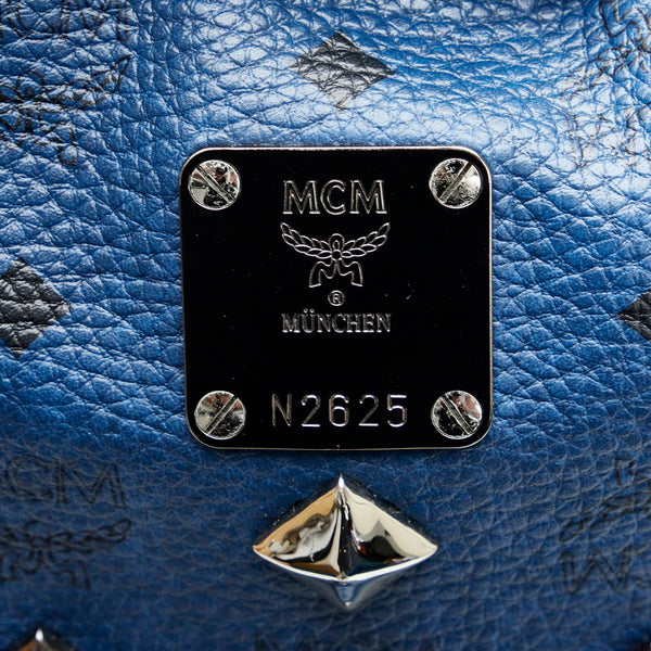 エム シー エム ヴィセトス ロゴグラム スタッズ リュック バックパック ネイビー PVC レザー レディース MCM 【中古】