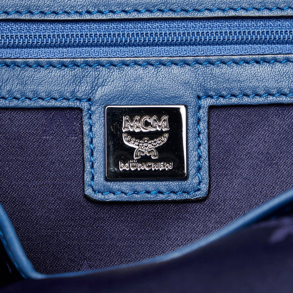 エム シー エム ヴィセトス ロゴグラム スタッズ リュック バックパック ネイビー PVC レザー レディース MCM 【中古】
