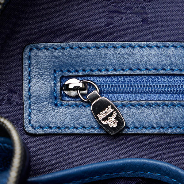 エム シー エム ヴィセトス ロゴグラム スタッズ リュック バックパック ネイビー PVC レザー レディース MCM 【中古】