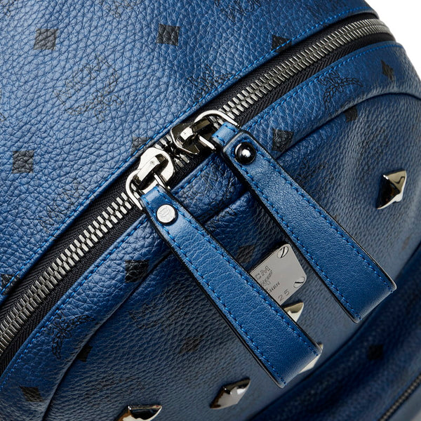 エム シー エム ヴィセトス ロゴグラム スタッズ リュック バックパック ネイビー PVC レザー レディース MCM 【中古】
