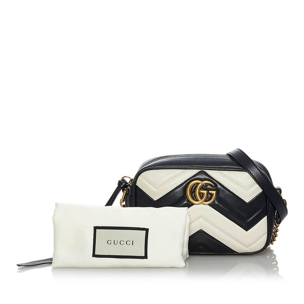 グッチ GGマーモント ハート 斜め掛け チェーン ショルダーバッグ 448065 ブラック ホワイト レザー レディース GUCCI 【中古】