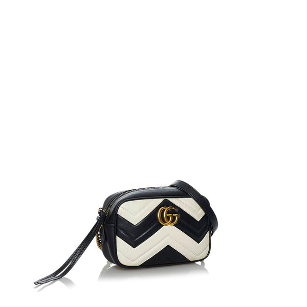 グッチ GGマーモント ハート 斜め掛け チェーン ショルダーバッグ 448065 ブラック ホワイト レザー レディース GUCCI 【中古】