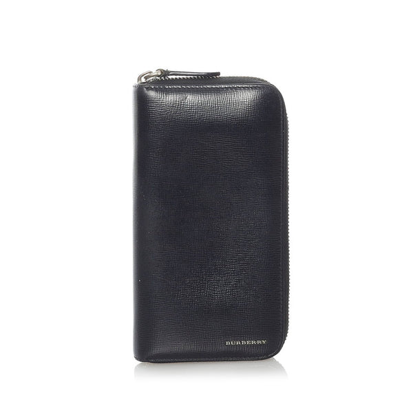 バーバリー ラウンドファスナー 長財布 ブラック レザー メンズ BURBERRY 【中古】