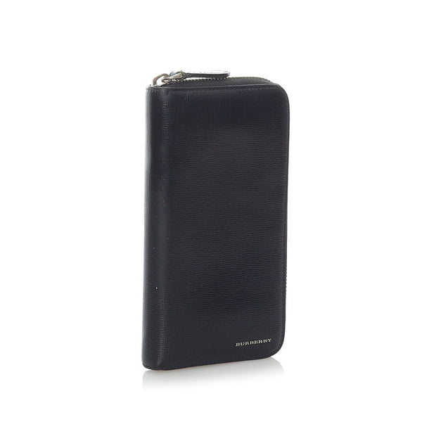 バーバリー ラウンドファスナー 長財布 ブラック レザー メンズ BURBERRY 【中古】