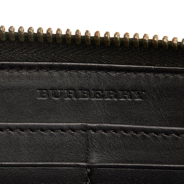 バーバリー ラウンドファスナー 長財布 ブラック レザー メンズ BURBERRY 【中古】