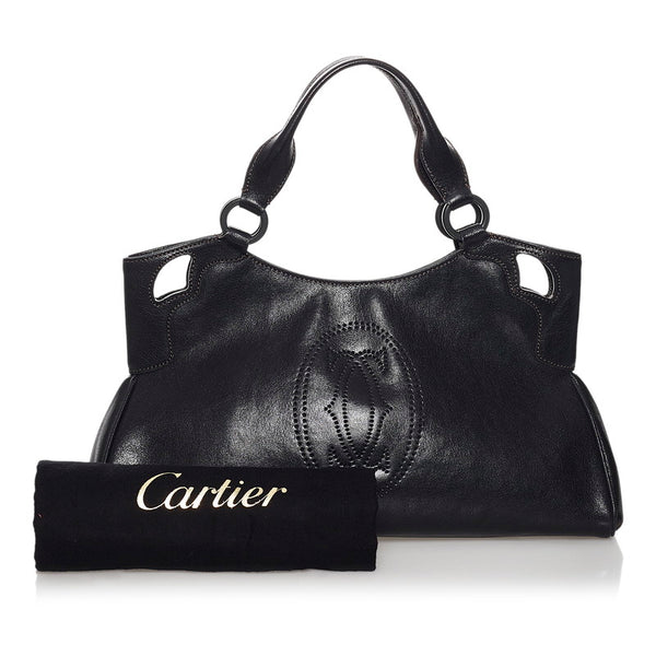 カルティエ マルチェロ ハンドバッグ ブラック レザー レディース CARTIER 【中古】