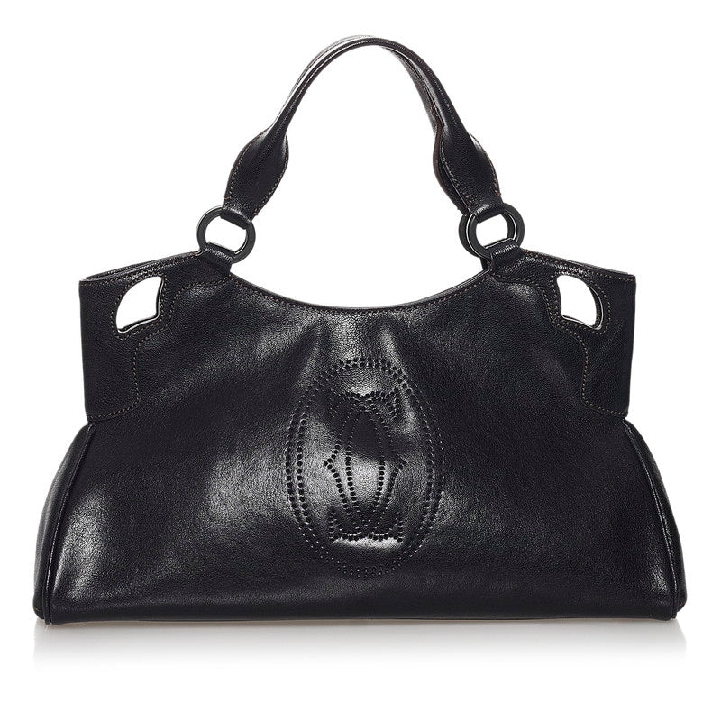 カルティエ マルチェロ ハンドバッグ ブラック レザー レディース CARTIER 【中古】