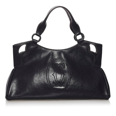 カルティエ マルチェロ ハンドバッグ ブラック レザー レディース CARTIER 【中古】