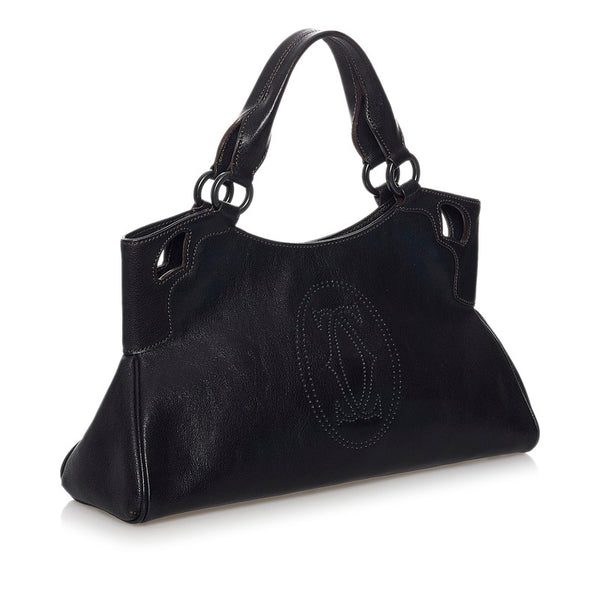 カルティエ マルチェロ ハンドバッグ ブラック レザー レディース CARTIER 【中古】