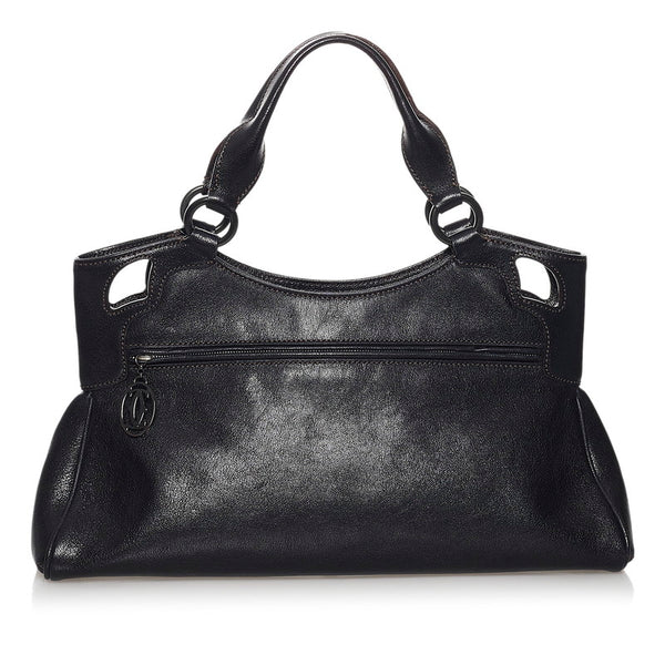 カルティエ マルチェロ ハンドバッグ ブラック レザー レディース CARTIER 【中古】