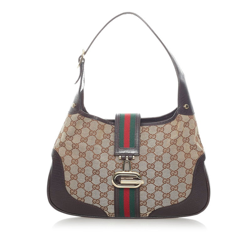 グッチ GGキャンバス シェリーライン ワンショルダーバッグ 130779 ベージュ ブラウン キャンバス レザー レディース GUCCI 【中古】