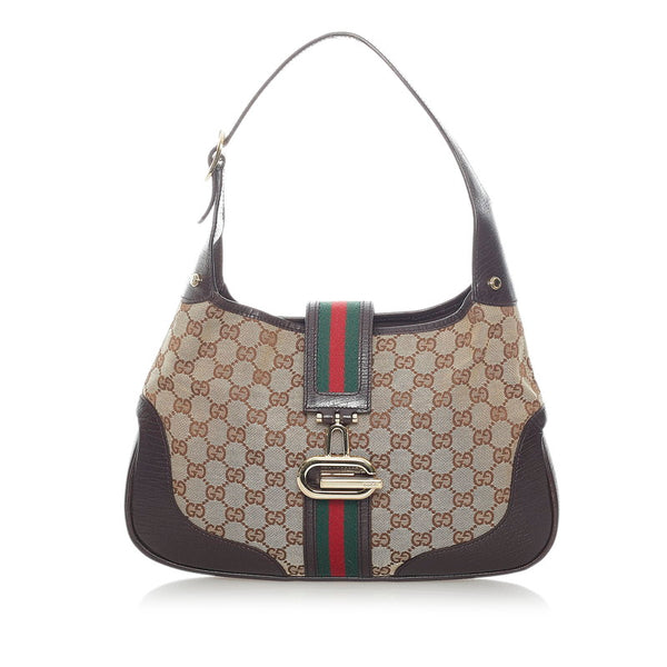 グッチ GGキャンバス シェリーライン ワンショルダーバッグ 130779 ベージュ ブラウン キャンバス レザー レディース GUCCI 【中古】