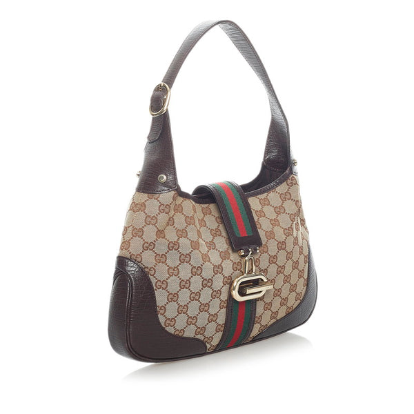 グッチ GGキャンバス シェリーライン ワンショルダーバッグ 130779 ベージュ ブラウン キャンバス レザー レディース GUCCI 【中古】