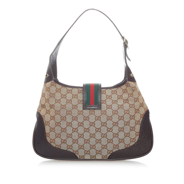グッチ GGキャンバス シェリーライン ワンショルダーバッグ 130779 ベージュ ブラウン キャンバス レザー レディース GUCCI 【中古】
