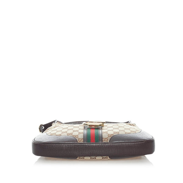 グッチ GGキャンバス シェリーライン ワンショルダーバッグ 130779 ベージュ ブラウン キャンバス レザー レディース GUCCI 【中古】