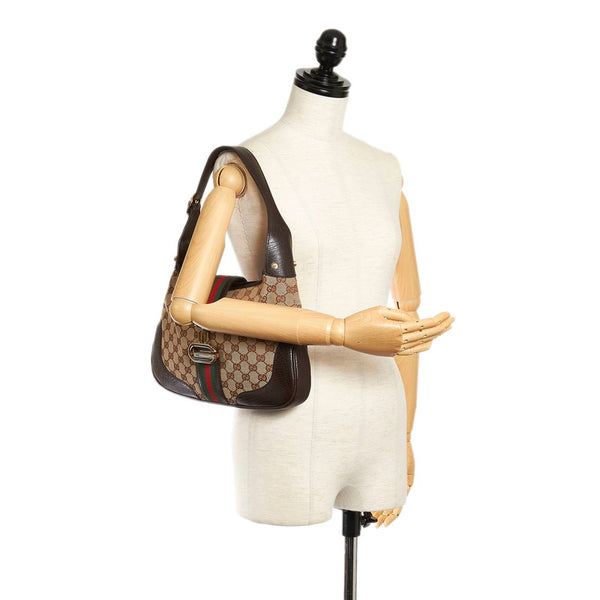 グッチ GGキャンバス シェリーライン ワンショルダーバッグ 130779 ベージュ ブラウン キャンバス レザー レディース GUCCI 【中古】