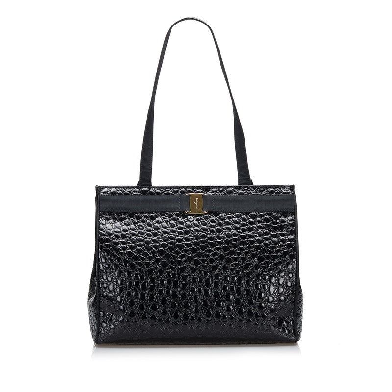 サルヴァトーレフェラガモ ヴァラ 型押し トートバッグ AO 21 2530 ブラック レザー レディース Salvatore Ferragamo 【中古】