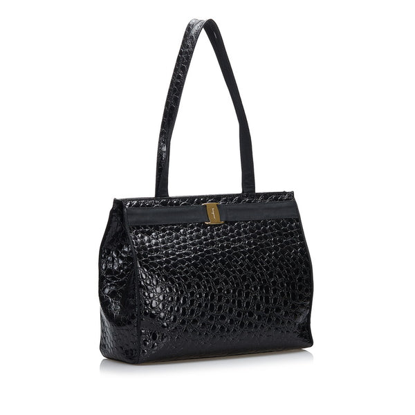 サルヴァトーレフェラガモ ヴァラ 型押し トートバッグ AO 21 2530 ブラック レザー レディース Salvatore Ferragamo 【中古】