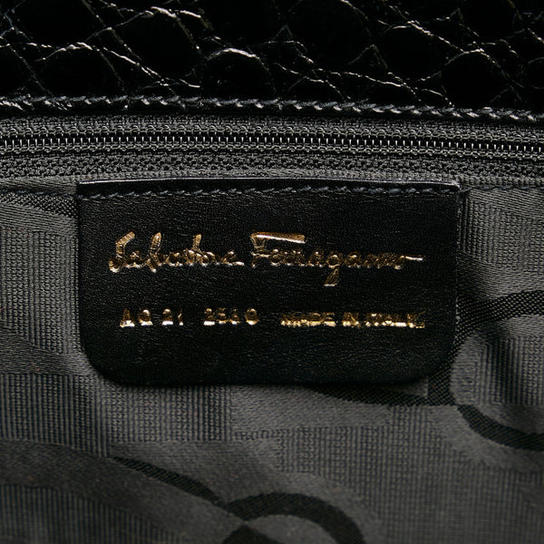 サルヴァトーレフェラガモ ヴァラ 型押し トートバッグ AO 21 2530 ブラック レザー レディース Salvatore Ferragamo 【中古】