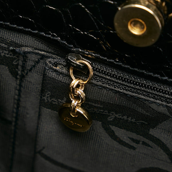 サルヴァトーレフェラガモ ヴァラ 型押し トートバッグ AO 21 2530 ブラック レザー レディース Salvatore Ferragamo 【中古】