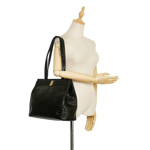 サルヴァトーレフェラガモ ヴァラ 型押し トートバッグ AO 21 2530 ブラック レザー レディース Salvatore Ferragamo 【中古】