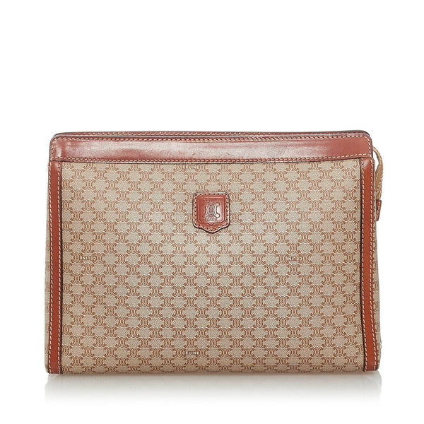 セリーヌ マカダム セカンドバッグ ベージュ ブラウン PVC レザー レディース CELINE 【中古】