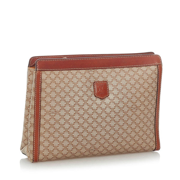 セリーヌ マカダム セカンドバッグ ベージュ ブラウン PVC レザー レディース CELINE 【中古】