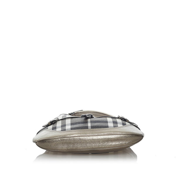 バーバリー チェック ワンショルダー ブラック メタリックブラウン キャンバス レザー レディース BURBERRY 【中古】