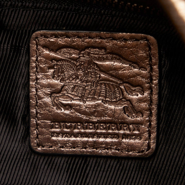 バーバリー チェック ワンショルダー ブラック メタリックブラウン キャンバス レザー レディース BURBERRY 【中古】