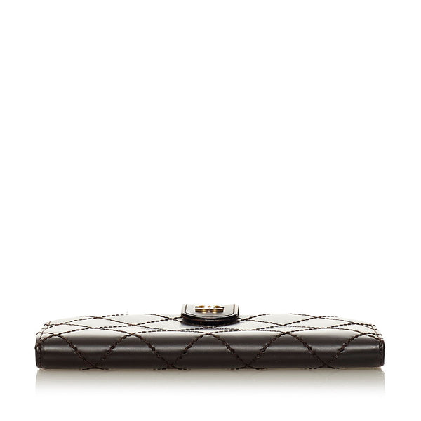 シャネル ワイルドステッチ ココマーク 二つ折り財布 ダークブラウン レザー レディース CHANEL 【中古】