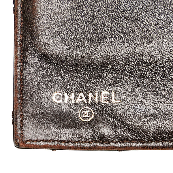 シャネル ワイルドステッチ ココマーク 二つ折り財布 ダークブラウン レザー レディース CHANEL 【中古】