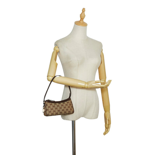 グッチ GGキャンバス ポーチ アクセサリーポーチ 154432 ベージュ ブラウン キャンバス レザー レディース GUCCI 【中古】