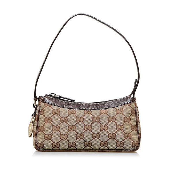 グッチ GGキャンバス ポーチ アクセサリーポーチ 154432 ベージュ ブラウン キャンバス レザー レディース GUCCI 【中古】