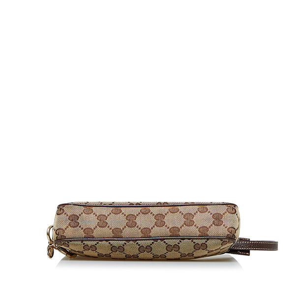 グッチ GGキャンバス ポーチ アクセサリーポーチ 154432 ベージュ ブラウン キャンバス レザー レディース GUCCI 【中古】