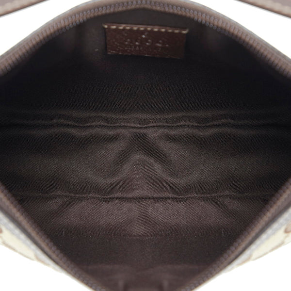 グッチ GGキャンバス ポーチ アクセサリーポーチ 154432 ベージュ ブラウン キャンバス レザー レディース GUCCI 【中古】