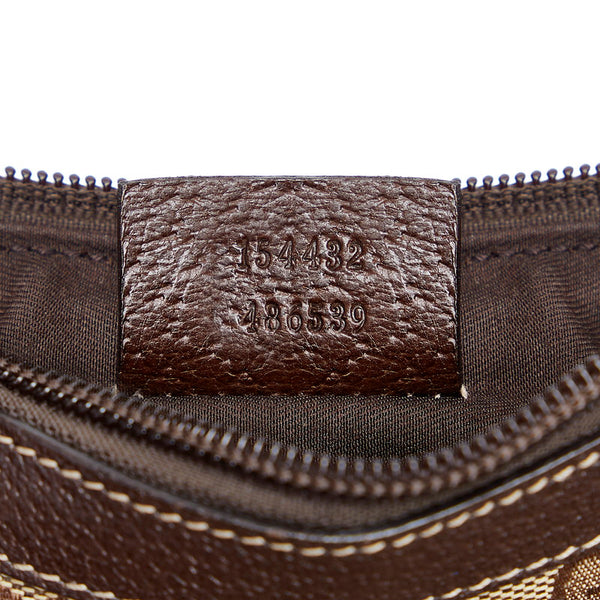 グッチ GGキャンバス ポーチ アクセサリーポーチ 154432 ベージュ ブラウン キャンバス レザー レディース GUCCI 【中古】