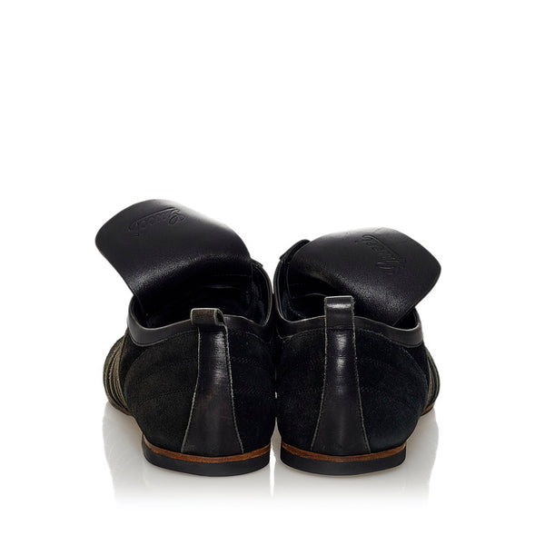 グッチ ローカット スニーカー 142634 ブラック スウェード レザー メンズ GUCCI 【中古】