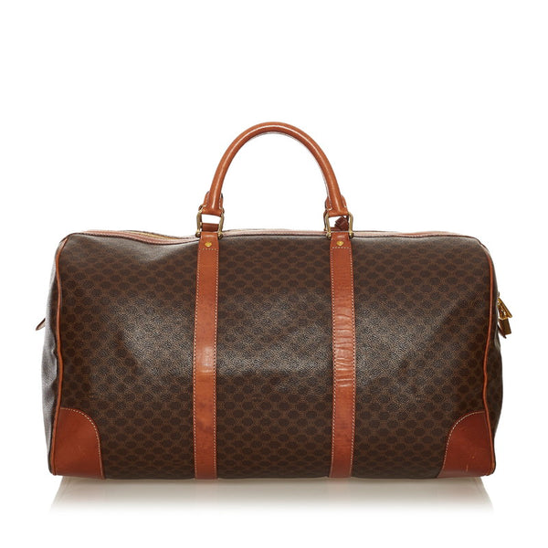 セリーヌ マカダム ボストンバッグ トラベルバッグ 旅行用バッグ ブラウン PVC レザー レディース CELINE 【中古】