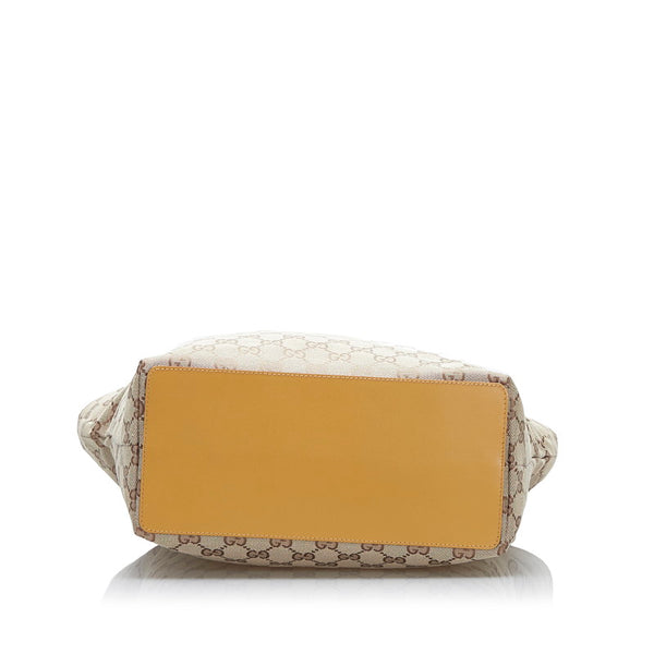 グッチ GGキャンバス ハンドバッグ トートバッグ 002 1098 ベージュ ブラウン キャンバス レザー レディース GUCCI 【中古】