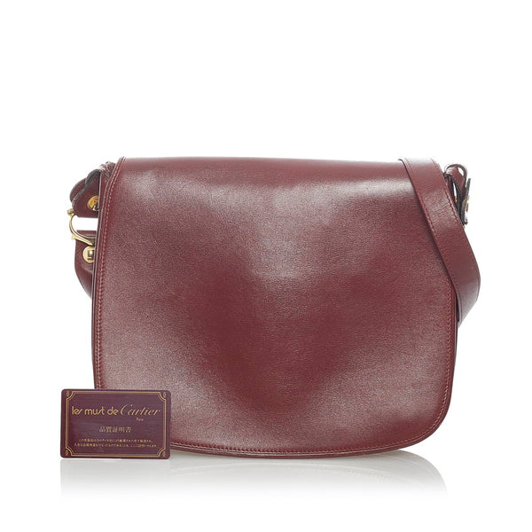 カルティエ マスト ショルダーバッグ ボルドー レザー レディース CARTIER 【中古】