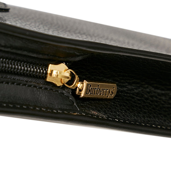 バーバリー ノバチェック セカンドバッグ ブラック レザー メンズ BURBERRY 【中古】